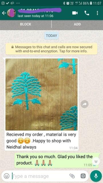 Received my order... Material is very good.... Happy to shop with Neidhal always. -Reviewed on 12-Jul-2019
