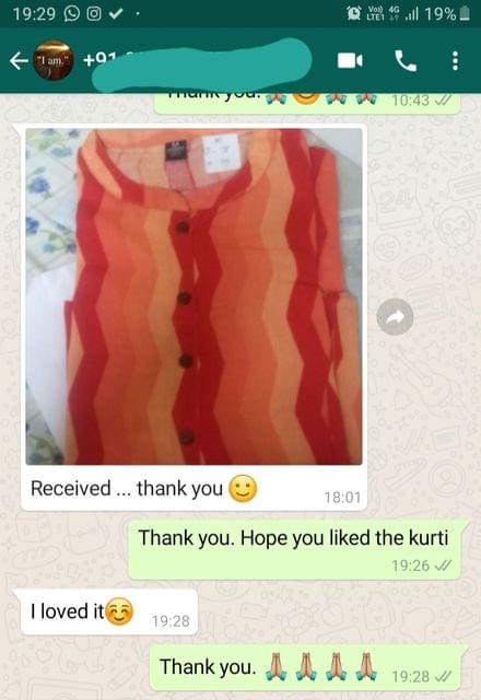 I received my Kurtis... Thank you so much... I loved it. -Reviewed on 10-Aug-2019